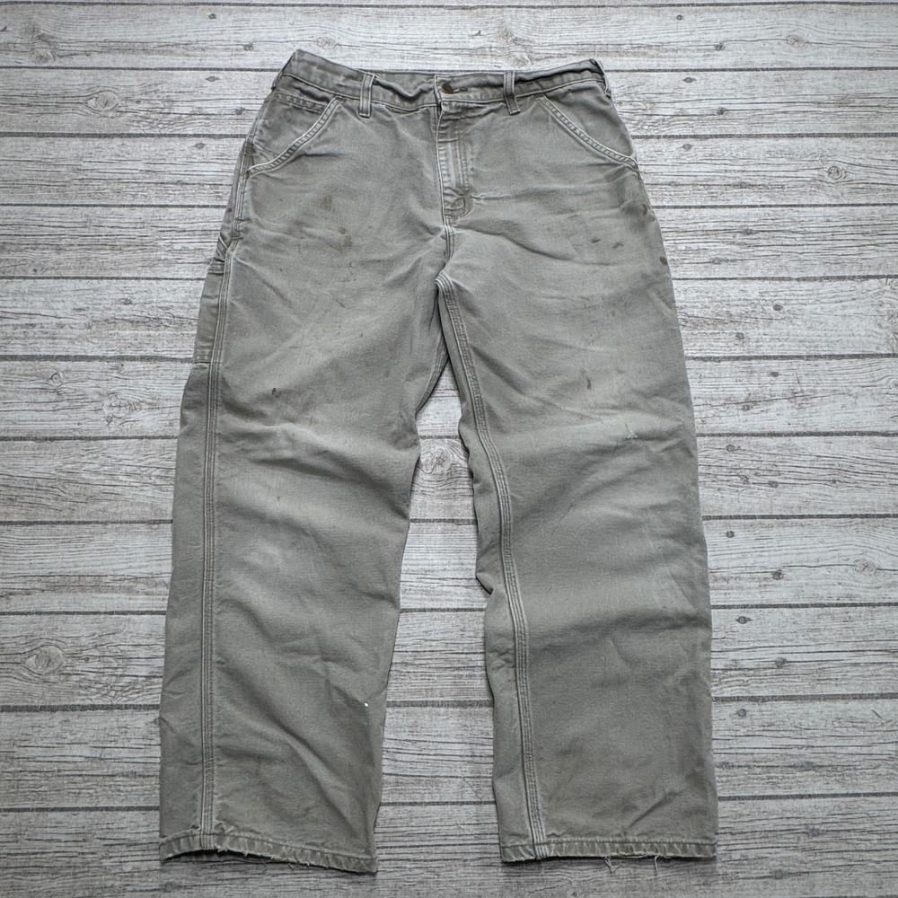 Carhartt Pants Men's 34x30 Gray Canvas Dungaree Fit Carpenter Utility B11 DES